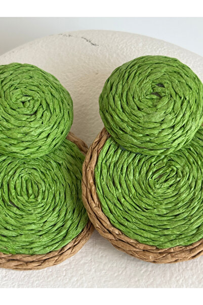 BHR AKSESUAR Green Round Straw Earrings (5.5 cm)