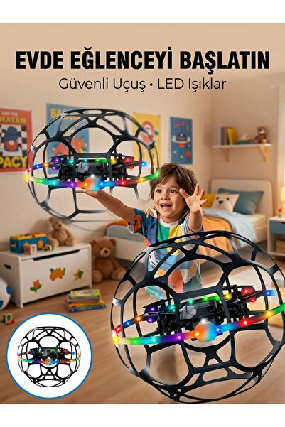 Genel Markalar El Hareketi Kontrollü Futbol Topu Tasarımlı Drone LED Işıklı