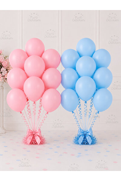 Parti Dükkanı 20 Adet Makaron Pastel Balon Seti 10 Pembe 10 Mavi 10 İnç 25 cm...