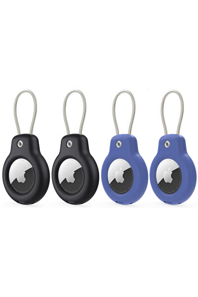 Choice15 2 Black 2 Blue Waterproof Cover For AirTag Keychain Holder With Stee...