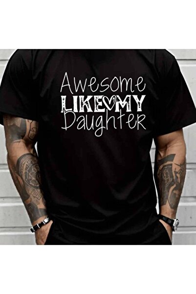 01THEONE تي شيرت رجالي بطباعة "Awesome Like My Daughter" - قميص كاجوال ثقيل ا...