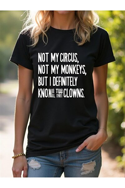 01THEONE تي شيرت نسائي مضحك بطبعة "Not Circus, Not My Monkeys" - تي شيرت وردي...