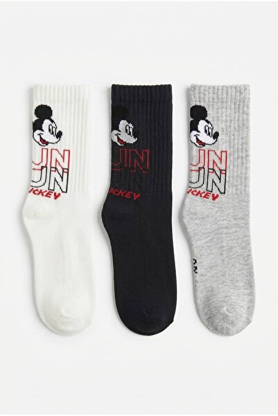 Disney Lisanslı Mickey Mouse 3’lü Erkek Kız Çocuk Tenis Soket Pamuklu Çorap G...