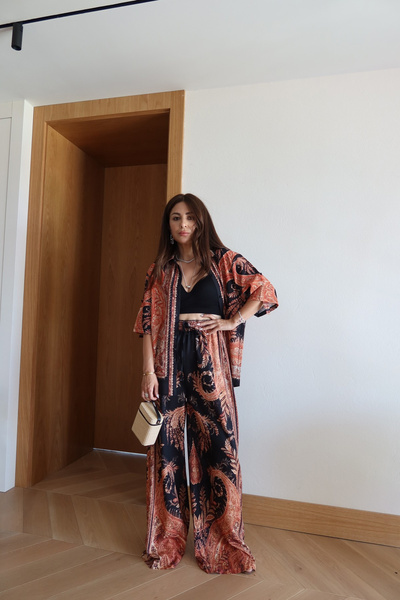 Özge Özgenç Shawl Pattern Shirt and Pants Set