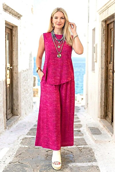 Royteks Fashion Kadın Kırçıllı Pantolon Bluz İkili Takım