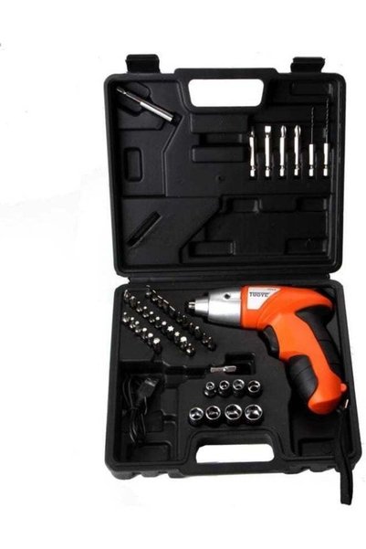 Generic Cordless Power Screwdriver Kit Rechargeable Electric 45pcs Cordless Drill Sets with Bidirectional Button and LED Light Drilling and Keyless No Noise Cordless Screwdriver Orange/Black