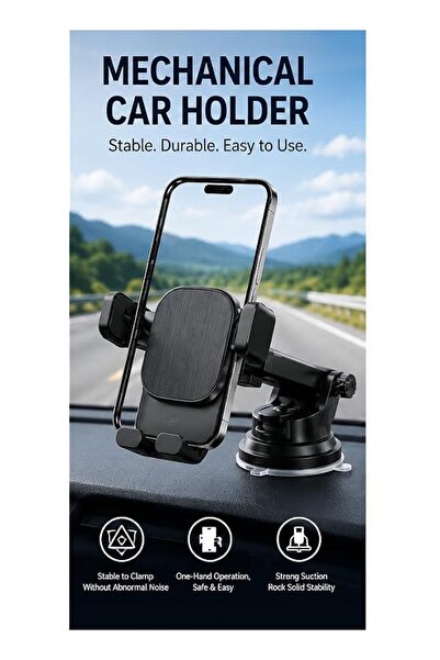 Generic 360° Mechanical Car Phone Holder with Strong Suction Cup | One-Hand O...