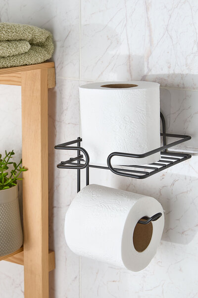 ORSA HOME 919 Refillable Toilet Paper Holder Black, Magic Adhesive Wc Paper H...