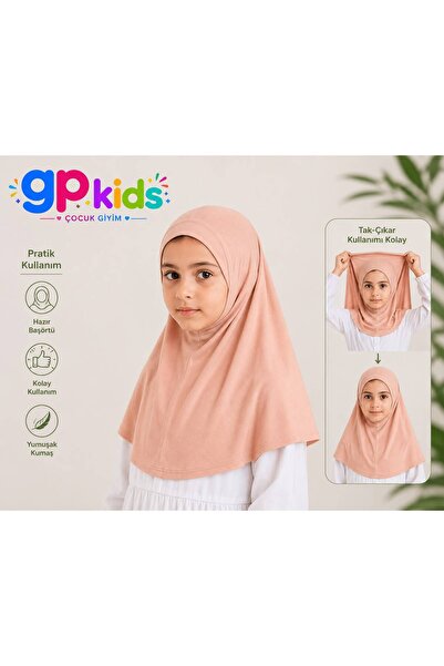 GP Kids Kız Çocuk Pratik Başörtü Penye Hazır Eşarp Mina Model PUDRA