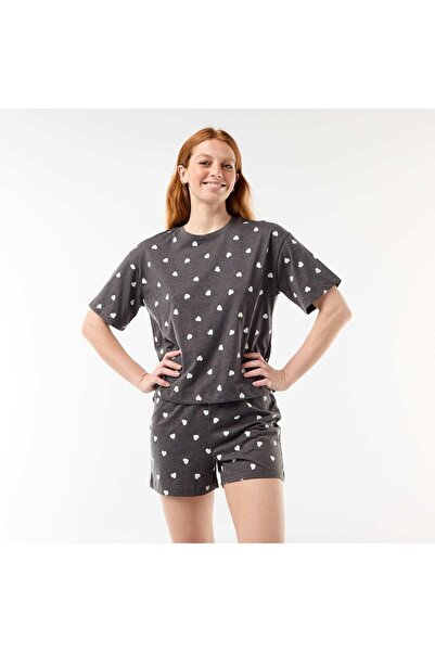 KIABI Cotton Jersey Top & Shorts Pyjama Set GREY