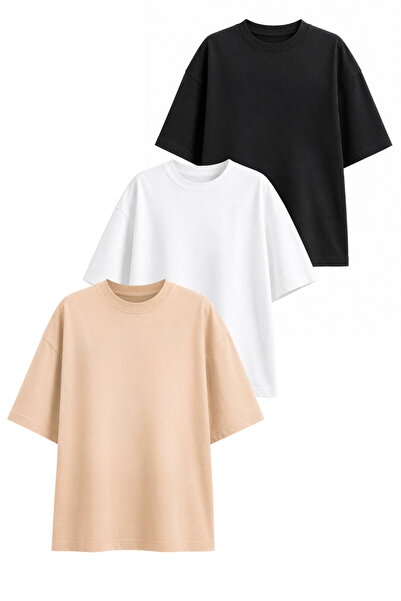 DI LORIA Γυναικείο T-Shirt Oversize Lycra με λαιμόκοψη ποδηλάτου, Σετ 3 τεμαχ...