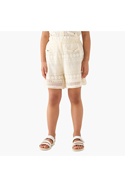 ELIGO Elastic Waist Shorts with Lace Texture