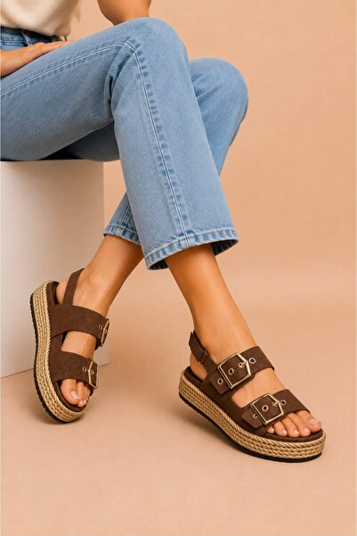 KS KADİR SARAÇ Women's Double Buckle Suede Daily Comfortable Summer Sandals w...