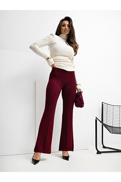rue parıs Pantaloni Trening Dama Lejera, Guler inalt, RUE PARIS, Bordo Elegan...