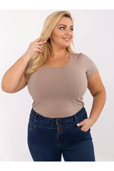 rue parıs Tricou Dama, RUE PARIS, Bumbac, Maneca scurta, Bej inchis, model RV...