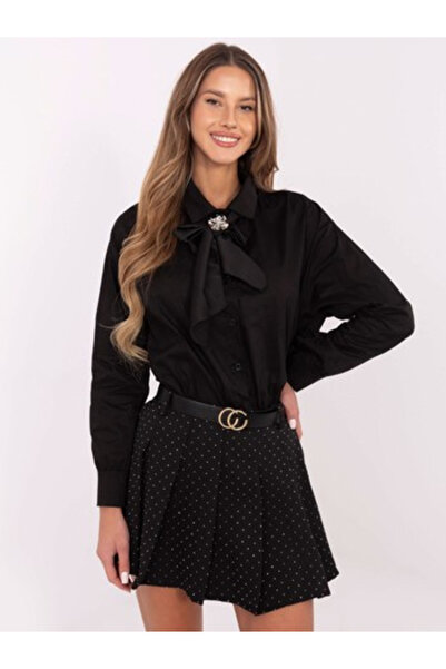 Italy Moda Γυναικείο πουκάμισο, ITALY MODA, Βαμβακερό, Μακρυμάνικο, Μαύρο, μο...