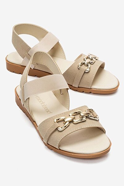 CCWAY AYAKKABI Single Buckle Ribbed Women's Sandals Beige
