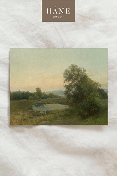 Hane Concept Vintage Seashore Meadow Poster, Minimal Seaside Nature Scenery