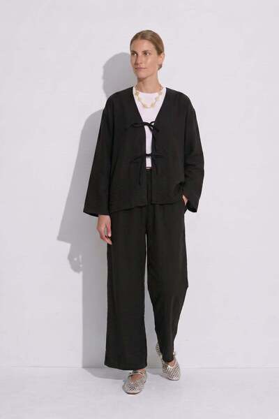 zenne Lace-Up Kimono Set 26610 - Black