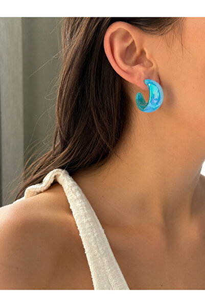 ANKA JEWELLRY Women's Blue Hologram Drop Hoop Earrings