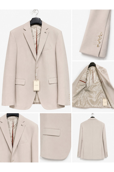BYMEN ERKEK GİYİM Buz Beji Slim Fit Erkek Blazer Ceket – Tek Düğme Klasik Kesim
