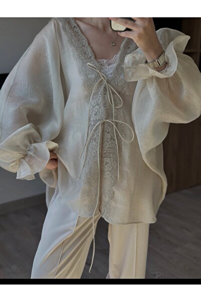 MODA S&S BZLİNE Dantel tasarım bağcıklı kimono