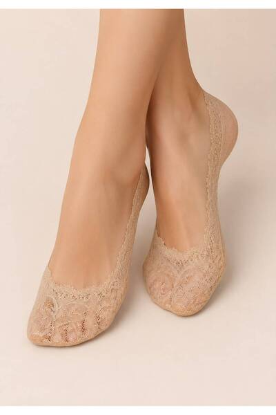 DÜVEN Skin-Colored Lace Invisible Silicone Cotton Sole Ballerina Socks