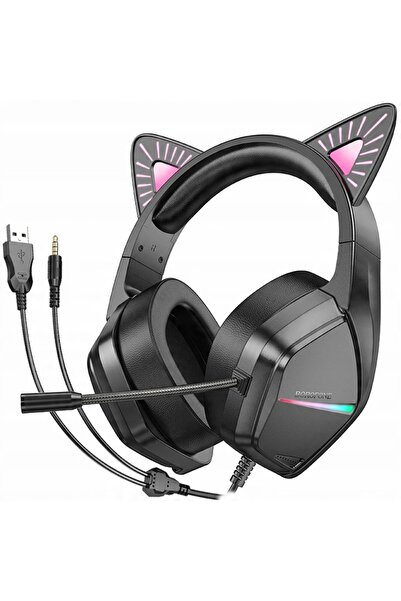 Borofone Căști supraauriculare GAMING CU FIR, Urechi de pisică, LED, USB + JA...