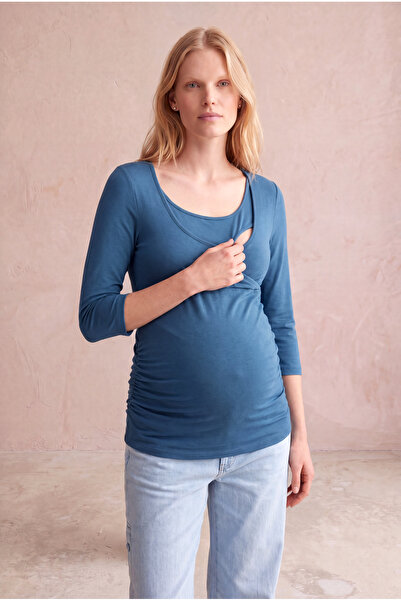 WESTMARK LONDON Maternity Petrol Blue Cotton Crew Neck Long Sleeve Nursing T-...