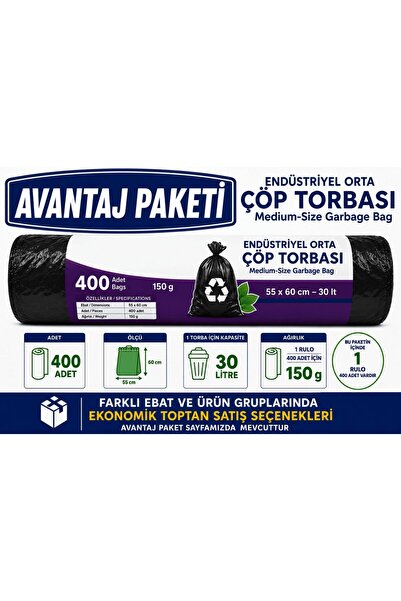 Joypack 400 Adet AVANTAJ TOPTAN PAKET 55 x 60 cm Endüstriyel Orta Boy Çöp Tor...