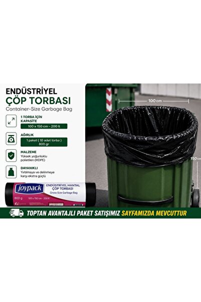 Joypack 100x150 cm Endüstriyel Hantal Çöp Torbası 200 Litre 800 Gr 10 Adet Ru...