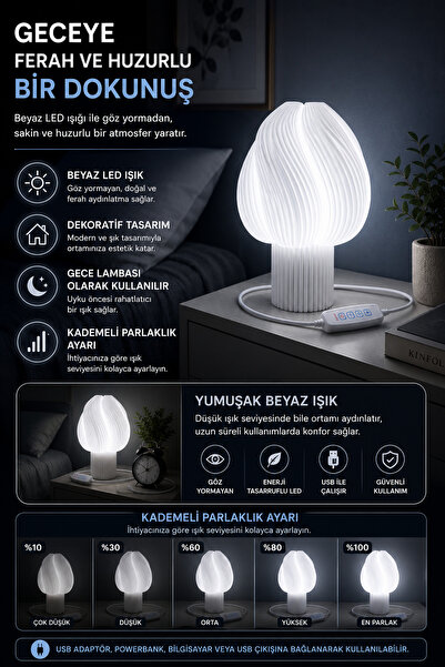 BB Craft Modern Decorative USB Led Table Lamp-Lampshade – Adjustable Light In...