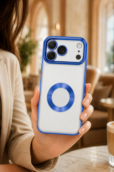 Hatreds iPhone 17 Pro Max Uyumlu Kamera Korumalı Logo Gösteren Kılıf Mavi