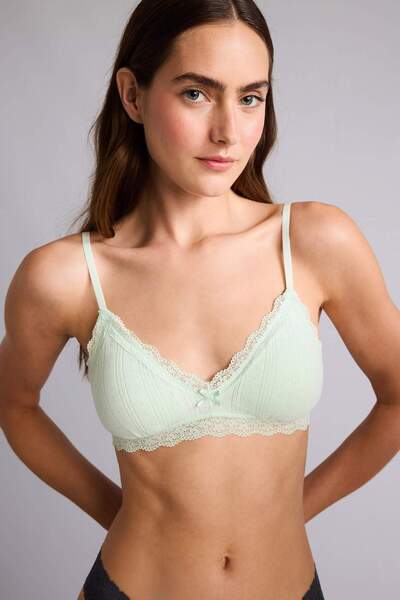 DeFacto Lace Detailed Detachable Cup Detachable Pads Non-Wired Mint Green Bra...