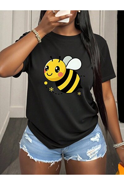 Astogria13 Casual T-Shirt with Cute Bee Print, Comfortable Short Sleeve Top D...