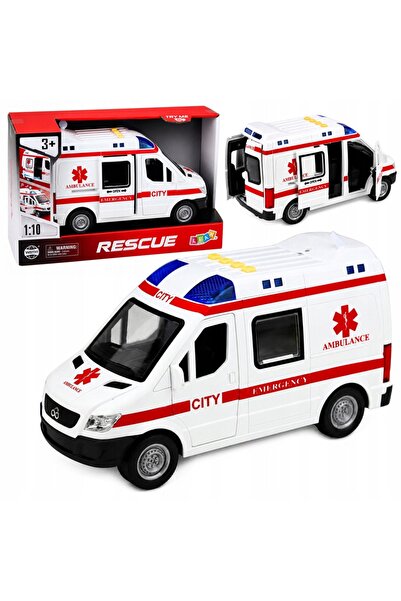 LeanToys Mașină de ambulanță de urgență cu funcții de transport, lumini și su...
