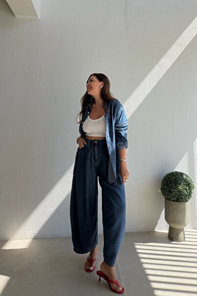 ELVAN TOLON Balon Kalıp Denim Takım MAVİ