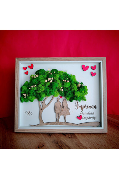 CREATIVITATEPLUS Tablou din lemn si mdf Cuplu, cu licheni, 27x22cm
