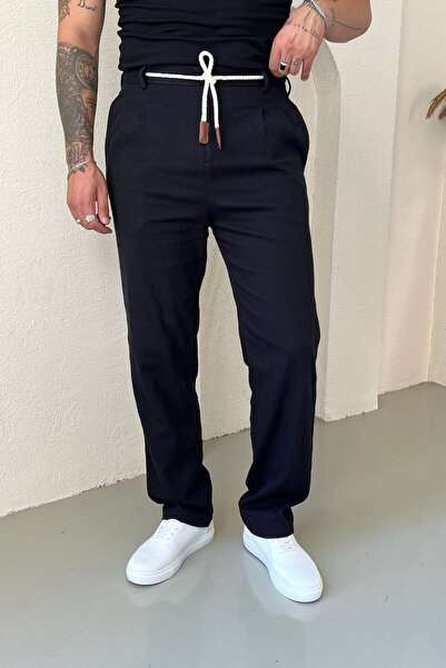 OUTFİT MAN Greenw. Linen Rope Tied Trousers Black