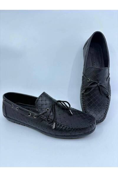 Papuccu Black Lace-Up Men's Genuine Leather Loafer