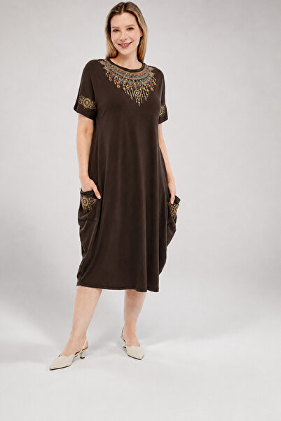 Curvy Trend Plus Size Ethnic Printed Baseni Wide Short Sleeve Dress