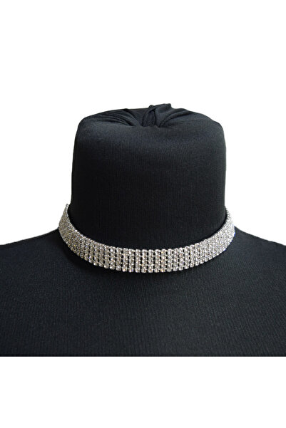 velve Colier Choker cu pietre semipretioase, la baza gatului, argintiu