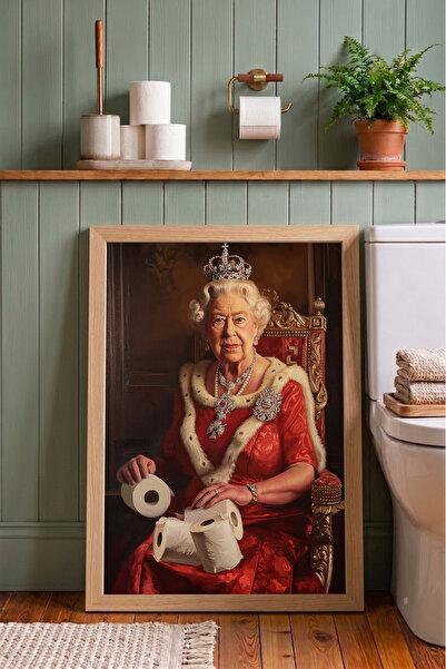 Günışığı Atölyesi Kraliçe Elizabeth Tuvalet Kağıdı Çerçeveli Tablo - Mizahi S...