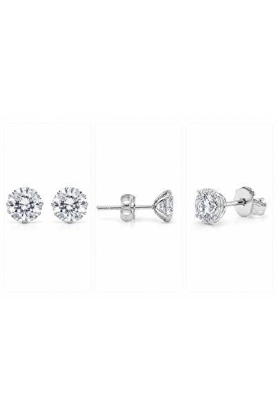 Silvano Jewelry 925 Ayar Gümüş 6.5 mm Taşlı Press Küpe Bir Çift
