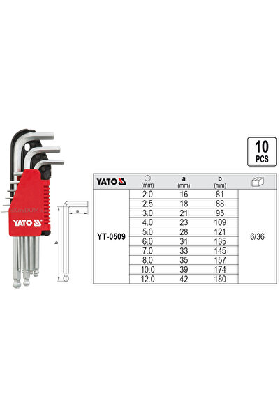 yato Κλειδιά Άλεν Σετ Άνω-Κάτω 10 Τεμάχια 2-12mm CR-V