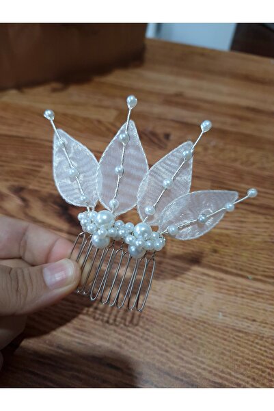 sibelle tasarım Pearl Tulle Leaf Bridal Hair Comb – Handmade Elegant Bridal H...