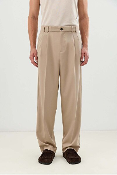 Antioch Beige Pleated Relax Fit Men's Trousers