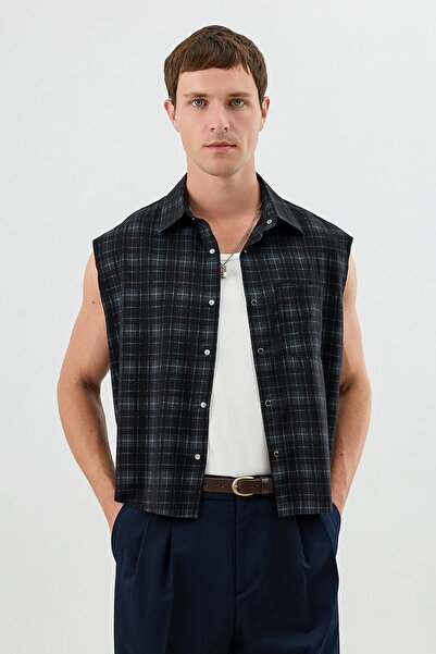 Antioch Black Modal Blend Boxy Fit Sleeveless Men's Shirt