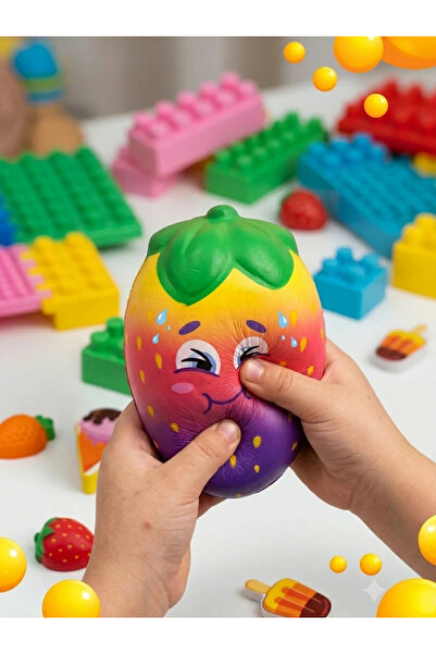 ÖZ OFİS Çilek Büyük Boy Sukuşi - Tusi Squishy Köpük Oyuncak Çilek 13 Cm Stres...