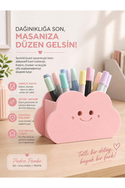 Formera Sevimli Bulut Kalemlik ve Masaüstü Organizer – Pudra Pembe Kalem Düze...